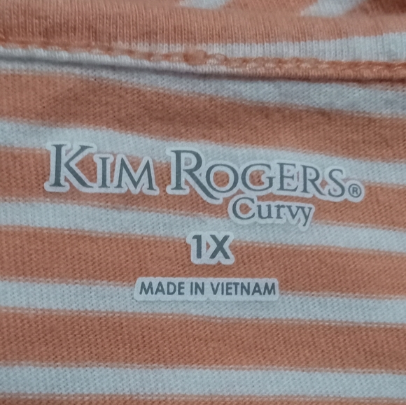 KIM ROGERS Curvy | 100% Cotton Orange/White Striped Short Sleeve Top | 1X - Picture 3 of 5